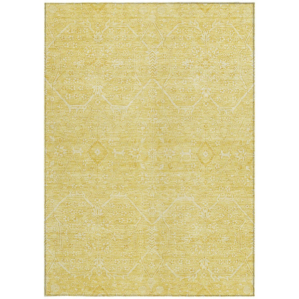 HomeRoots 5' Gold Floral Washable Area Rug – Elegant Indoor-Outdoor Design for High-Traffic Spaces and Durability 8' X 10' 607365