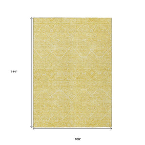 HomeRoots 5' Gold Floral Washable Area Rug – Elegant Indoor-Outdoor Design for High-Traffic Spaces and Durability 9' X 12' 607366