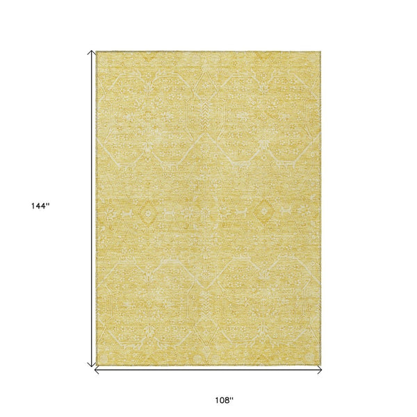HomeRoots 5' Gold Floral Washable Area Rug – Elegant Indoor-Outdoor Design for High-Traffic Spaces and Durability 9' X 12' 607366
