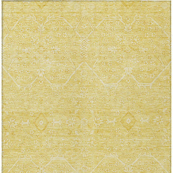 HomeRoots 5' Gold Floral Washable Area Rug – Elegant Indoor-Outdoor Design for High-Traffic Spaces and Durability 9' X 12' 607366