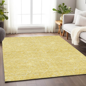 HomeRoots 5' Gold Floral Washable Area Rug – Elegant Indoor-Outdoor Design for High-Traffic Spaces and Durability 9' X 12' 607366