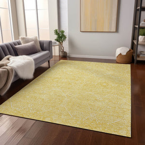 HomeRoots 5' Gold Floral Washable Area Rug – Elegant Indoor-Outdoor Design for High-Traffic Spaces and Durability 9' X 12' 607366