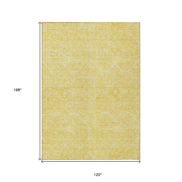 HomeRoots 5' Gold Floral Washable Area Rug – Elegant Indoor-Outdoor Design for High-Traffic Spaces and Durability 10' X 14' 607367