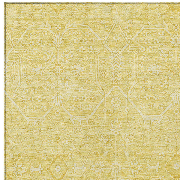 HomeRoots 5' Gold Floral Washable Area Rug – Elegant Indoor-Outdoor Design for High-Traffic Spaces and Durability 10' X 14' 607367