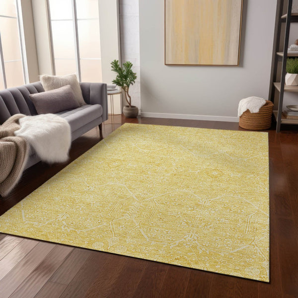 HomeRoots 5' Gold Floral Washable Area Rug – Elegant Indoor-Outdoor Design for High-Traffic Spaces and Durability 10' X 14' 607367