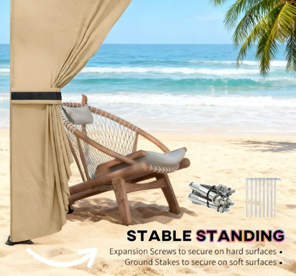 English Elm Double Tier Outdoor Gazebo with Arched Windows Steel Frame and Uv Resistant Polyester Canopy Beige T3971P426830