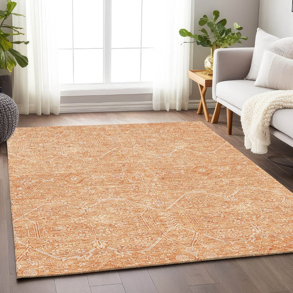 HomeRoots 5' Salmon Floral Washable Area Rug - Durable, Stylish, and Perfect for Indoor or Outdoor Spaces 5' X 8' 607381