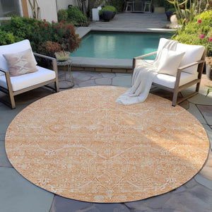 HomeRoots 5' Salmon Floral Washable Area Rug - Durable, Stylish, and Perfect for Indoor or Outdoor Spaces 8' Round 607382