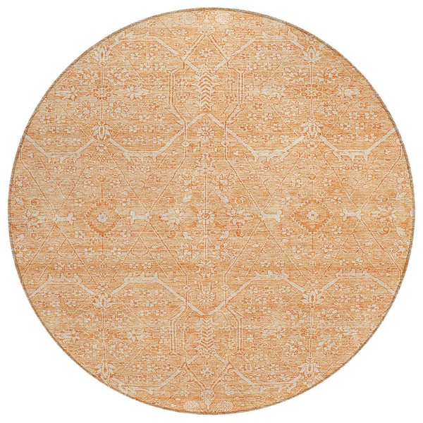 HomeRoots 5' Salmon Floral Washable Area Rug - Durable, Stylish, and Perfect for Indoor or Outdoor Spaces 8' Round 607382