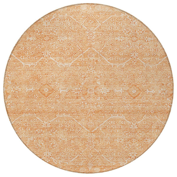 HomeRoots 5' Salmon Floral Washable Area Rug - Durable, Stylish, and Perfect for Indoor or Outdoor Spaces 8' Round 607382