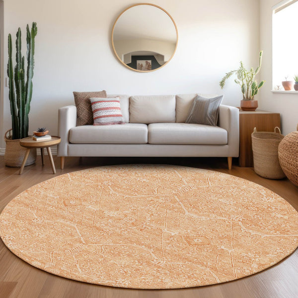 HomeRoots 5' Salmon Floral Washable Area Rug - Durable, Stylish, and Perfect for Indoor or Outdoor Spaces 8' Round 607382