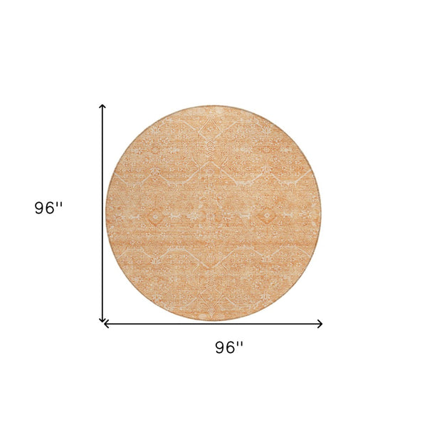 HomeRoots 5' Salmon Floral Washable Area Rug - Durable, Stylish, and Perfect for Indoor or Outdoor Spaces 8' Round 607382