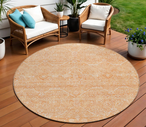 HomeRoots 5' Salmon Floral Washable Area Rug - Durable, Stylish, and Perfect for Indoor or Outdoor Spaces 8' Round 607382