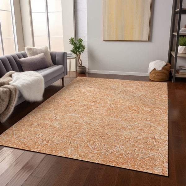 HomeRoots 5' Salmon Floral Washable Area Rug - Durable, Stylish, and Perfect for Indoor or Outdoor Spaces 8' X 10' 607383