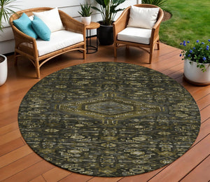 HomeRoots 5' Charcoal Medallion Indoor-Outdoor Area Rug – Durable, Washable & Stylish for Any Space 8' Round 607394