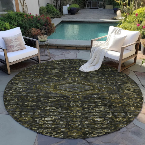 HomeRoots 5' Charcoal Medallion Indoor-Outdoor Area Rug – Durable, Washable & Stylish for Any Space 8' Round 607394