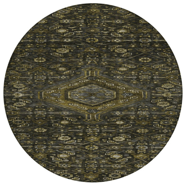 HomeRoots 5' Charcoal Medallion Indoor-Outdoor Area Rug – Durable, Washable & Stylish for Any Space 8' Round 607394