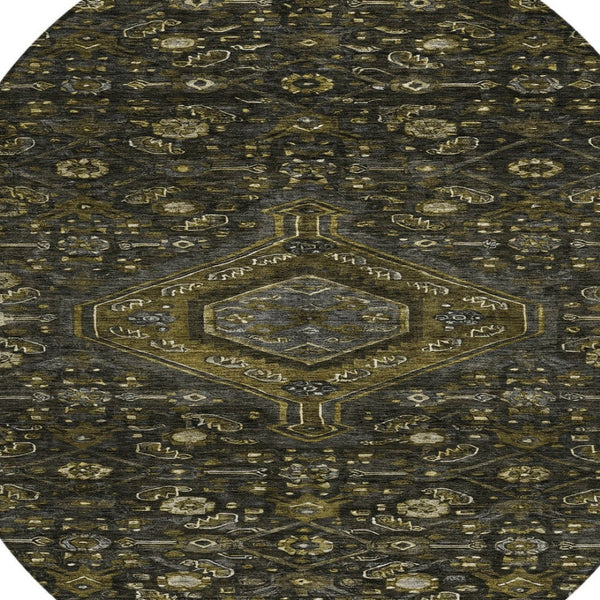 HomeRoots 5' Charcoal Medallion Indoor-Outdoor Area Rug – Durable, Washable & Stylish for Any Space 8' Round 607394