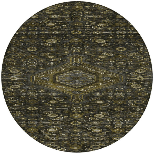 HomeRoots 5' Charcoal Medallion Indoor-Outdoor Area Rug – Durable, Washable & Stylish for Any Space 8' Round 607394