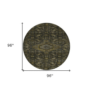 HomeRoots 5' Charcoal Medallion Indoor-Outdoor Area Rug – Durable, Washable & Stylish for Any Space 8' Round 607394