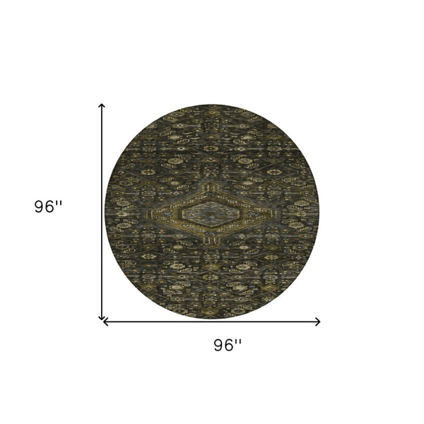 HomeRoots 5' Charcoal Medallion Indoor-Outdoor Area Rug – Durable, Washable & Stylish for Any Space 8' Round 607394
