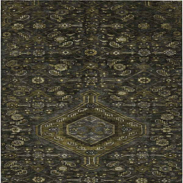 HomeRoots 5' Charcoal Medallion Indoor-Outdoor Area Rug – Durable, Washable & Stylish for Any Space 8' X 10' 607395