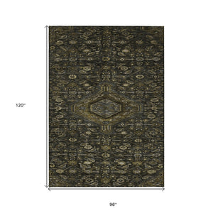 HomeRoots 5' Charcoal Medallion Indoor-Outdoor Area Rug – Durable, Washable & Stylish for Any Space 8' X 10' 607395