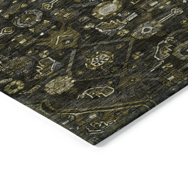HomeRoots 5' Charcoal Medallion Indoor-Outdoor Area Rug – Durable, Washable & Stylish for Any Space 8' X 10' 607395