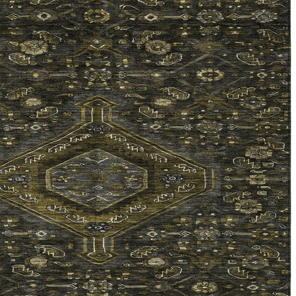 HomeRoots 5' Charcoal Medallion Indoor-Outdoor Area Rug – Durable, Washable & Stylish for Any Space 8' X 10' 607395