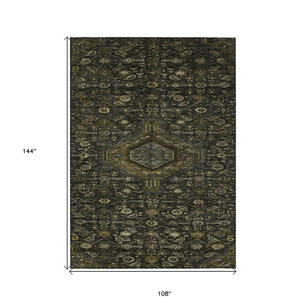 HomeRoots 5' Charcoal Medallion Indoor-Outdoor Area Rug – Durable, Washable & Stylish for Any Space 9' X 12' 607396