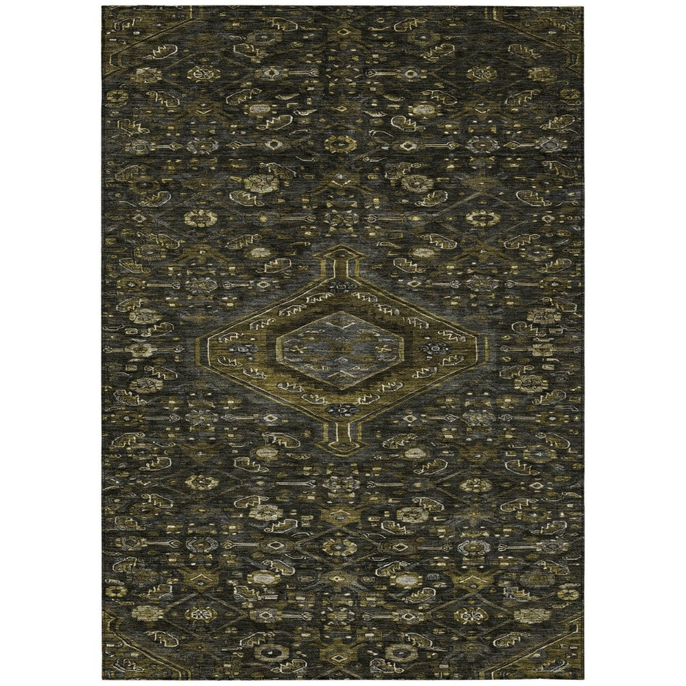 HomeRoots 5' Charcoal Medallion Indoor-Outdoor Area Rug – Durable, Washable & Stylish for Any Space 9' X 12' 607396