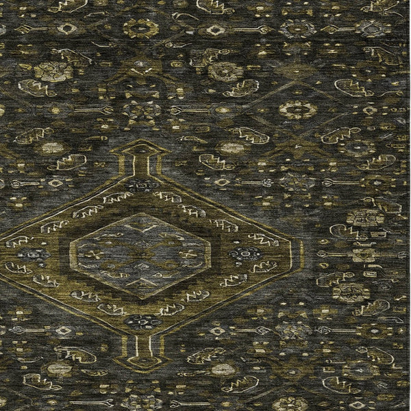 HomeRoots 5' Charcoal Medallion Indoor-Outdoor Area Rug – Durable, Washable & Stylish for Any Space 9' X 12' 607396