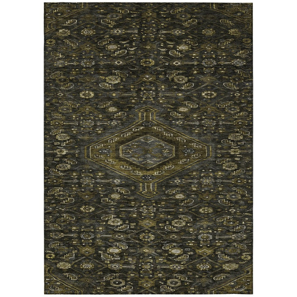 HomeRoots 5' Charcoal Medallion Indoor-Outdoor Area Rug – Durable, Washable & Stylish for Any Space 10' X 14' 607397