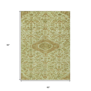 HomeRoots 5' Sage Medallion Indoor Outdoor Area Rug – Durable, Washable, Elegant Design for High-Traffic Spaces 5' X 8' 607411