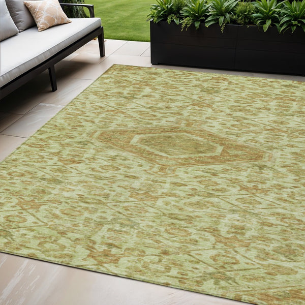 HomeRoots 5' Sage Medallion Indoor Outdoor Area Rug – Durable, Washable, Elegant Design for High-Traffic Spaces 5' X 8' 607411