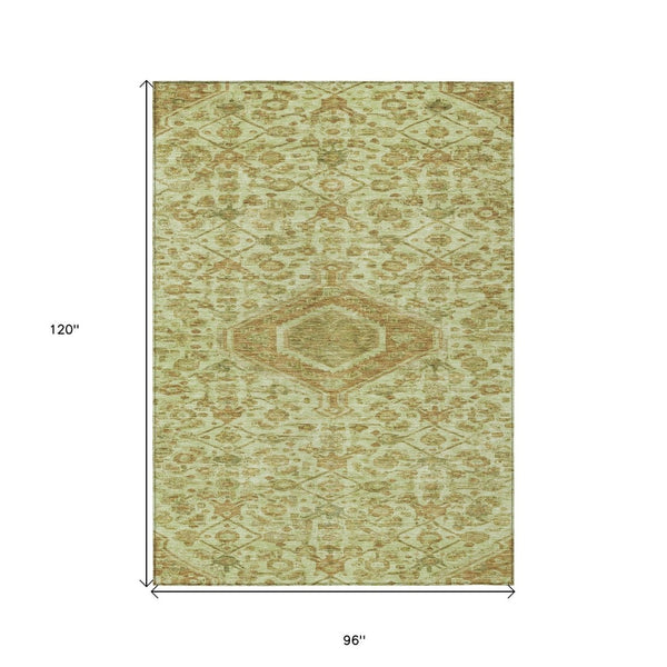 HomeRoots 5' Sage Medallion Indoor Outdoor Area Rug – Durable, Washable, Elegant Design for High-Traffic Spaces 8' X 10' 607413