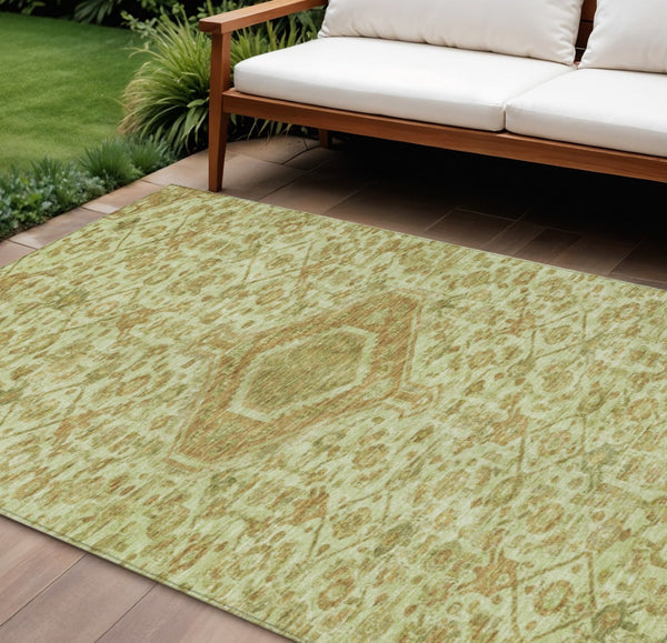 HomeRoots 5' Sage Medallion Indoor Outdoor Area Rug – Durable, Washable, Elegant Design for High-Traffic Spaces 10' X 14' 607415