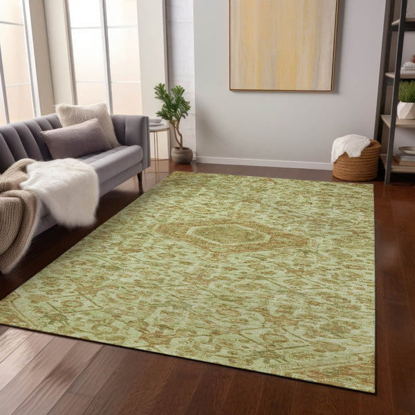 HomeRoots 5' Sage Medallion Indoor Outdoor Area Rug – Durable, Washable, Elegant Design for High-Traffic Spaces 10' X 14' 607415