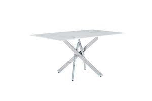 English Elm Modern Tempered Glass Dining Table with Gold Iron Frame for Home or Office W3590S00005