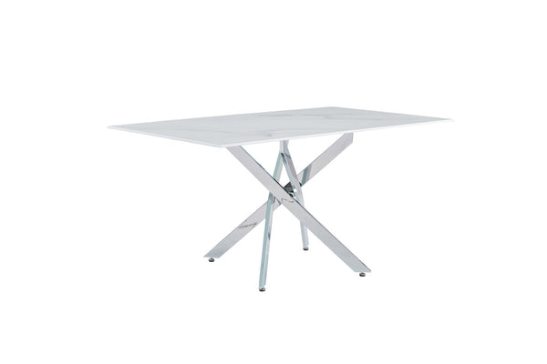 English Elm Modern Tempered Glass Dining Table with Gold Iron Frame for Home or Office W3590S00005