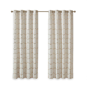 English Elm Total Blackout Metallic Raina Grommet Curtain Panel Pair 50x84 100% Blackout Gold Geometric Ivory Elegance B035129662