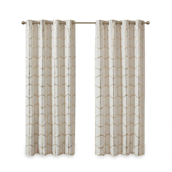 English Elm Total Blackout Metallic Raina Grommet Curtain Panel Pair 50x84 100% Blackout Gold Geometric Ivory Elegance B035129662