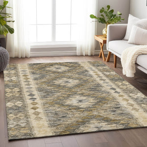 HomeRoots 5' Beige Geometric Indoor-Outdoor Area Rug - Durable, Stylish, and Machine Washable for All Spaces 5' X 8' 607423