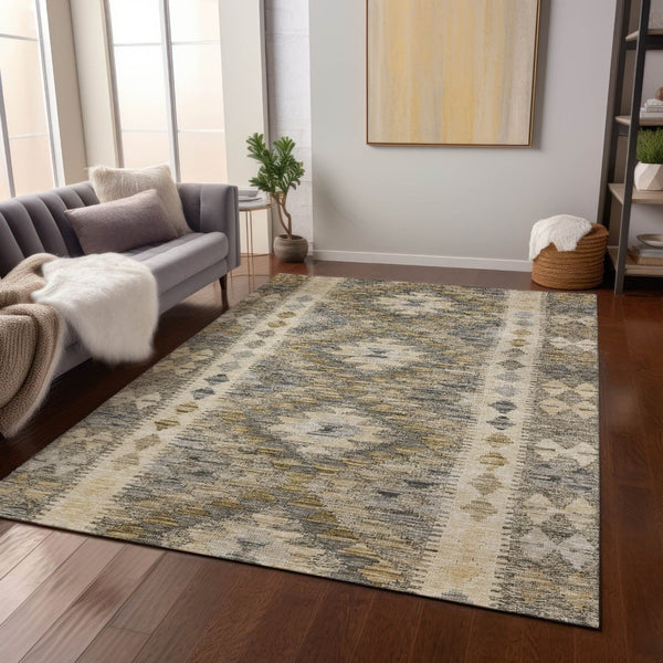 HomeRoots 5' Beige Geometric Indoor-Outdoor Area Rug - Durable, Stylish, and Machine Washable for All Spaces 5' X 8' 607423