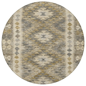 HomeRoots 5' Beige Geometric Indoor-Outdoor Area Rug - Durable, Stylish, and Machine Washable for All Spaces 8' Round 607424