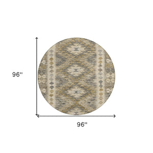 HomeRoots 5' Beige Geometric Indoor-Outdoor Area Rug - Durable, Stylish, and Machine Washable for All Spaces 8' Round 607424
