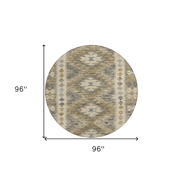 HomeRoots 5' Beige Geometric Indoor-Outdoor Area Rug - Durable, Stylish, and Machine Washable for All Spaces 8' Round 607424