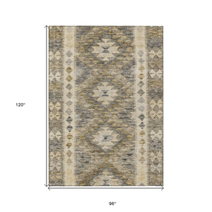 HomeRoots 5' Beige Geometric Indoor-Outdoor Area Rug - Durable, Stylish, and Machine Washable for All Spaces 8' X 10' 607425