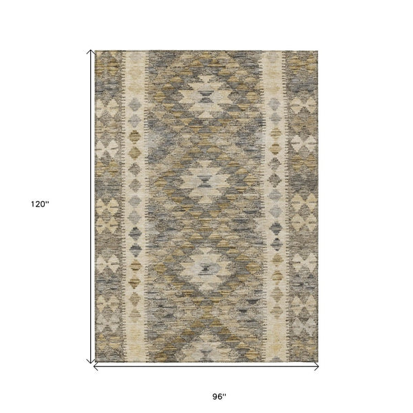 HomeRoots 5' Beige Geometric Indoor-Outdoor Area Rug - Durable, Stylish, and Machine Washable for All Spaces 8' X 10' 607425
