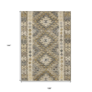 HomeRoots 5' Beige Geometric Indoor-Outdoor Area Rug - Durable, Stylish, and Machine Washable for All Spaces 9' X 12' 607426